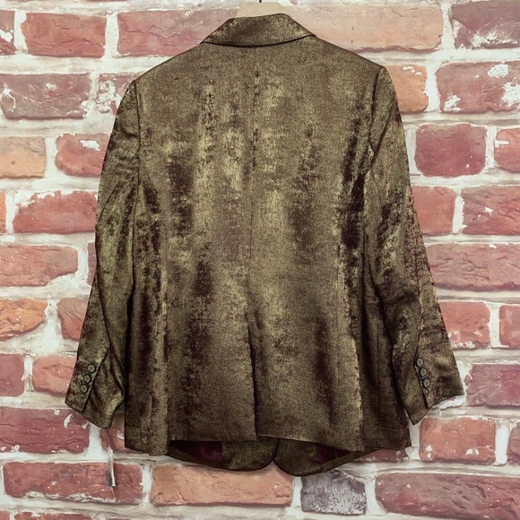 Bar III Blazer Women’s Size 14W Gold Burgundy Red Burnished Metallic Jacket - Picture 4 of 10